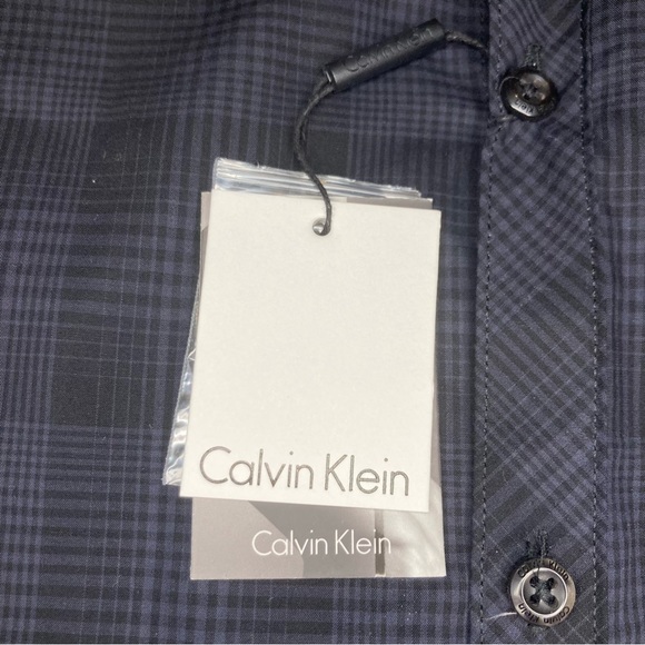 NWT Calvin Klein Body Slim Fit Black Plaid Sportswear Dress Shirt Size Large - Picture 5 of 10